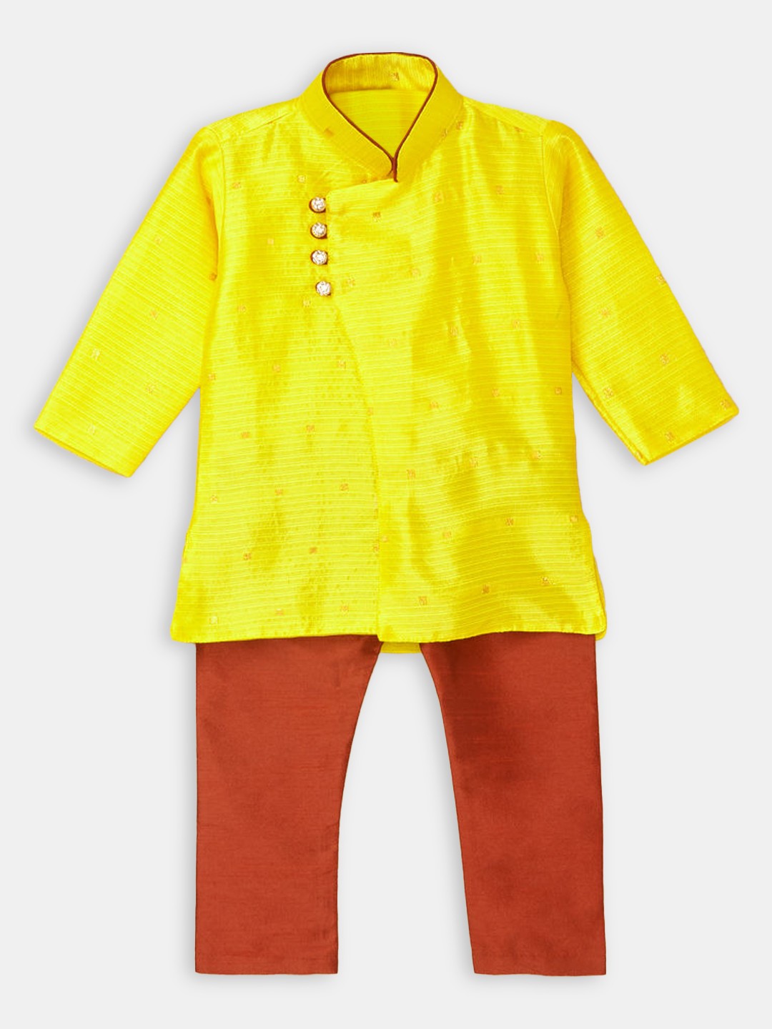 

Hopscotch Boys Yellow & Red Pure Silk Kurti with Trousers