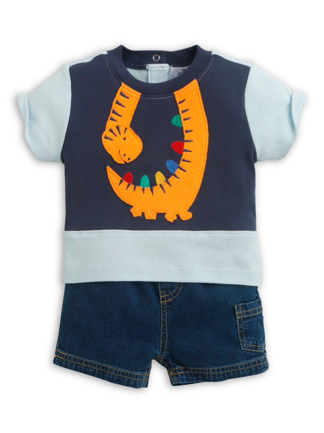 

Hopscotch Boys Blue & Navy Blue Printed T-shirt with Shorts