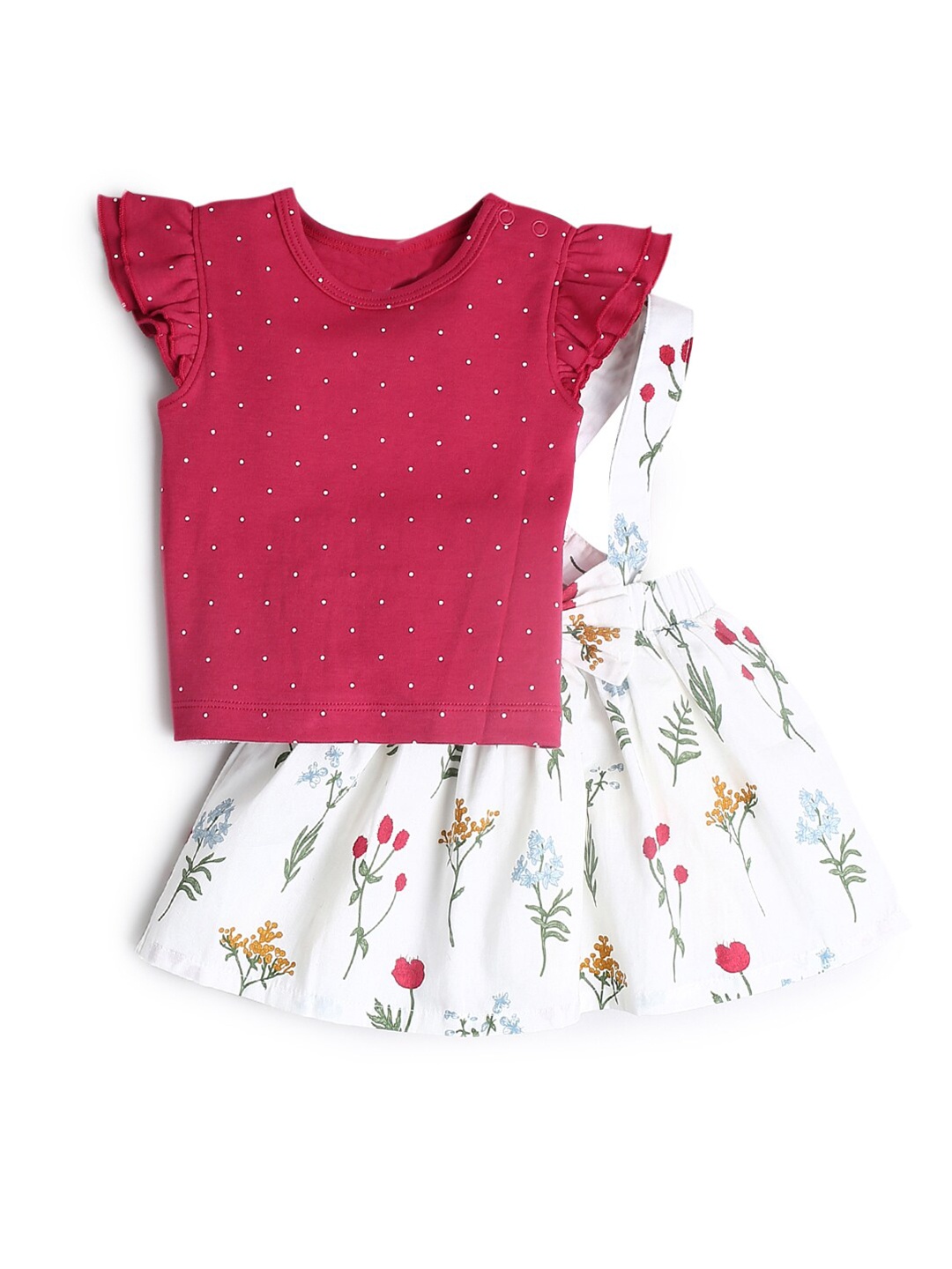 

Hopscotch Girls Fuchsia & White Pure Cotton Printed Top with Skirt