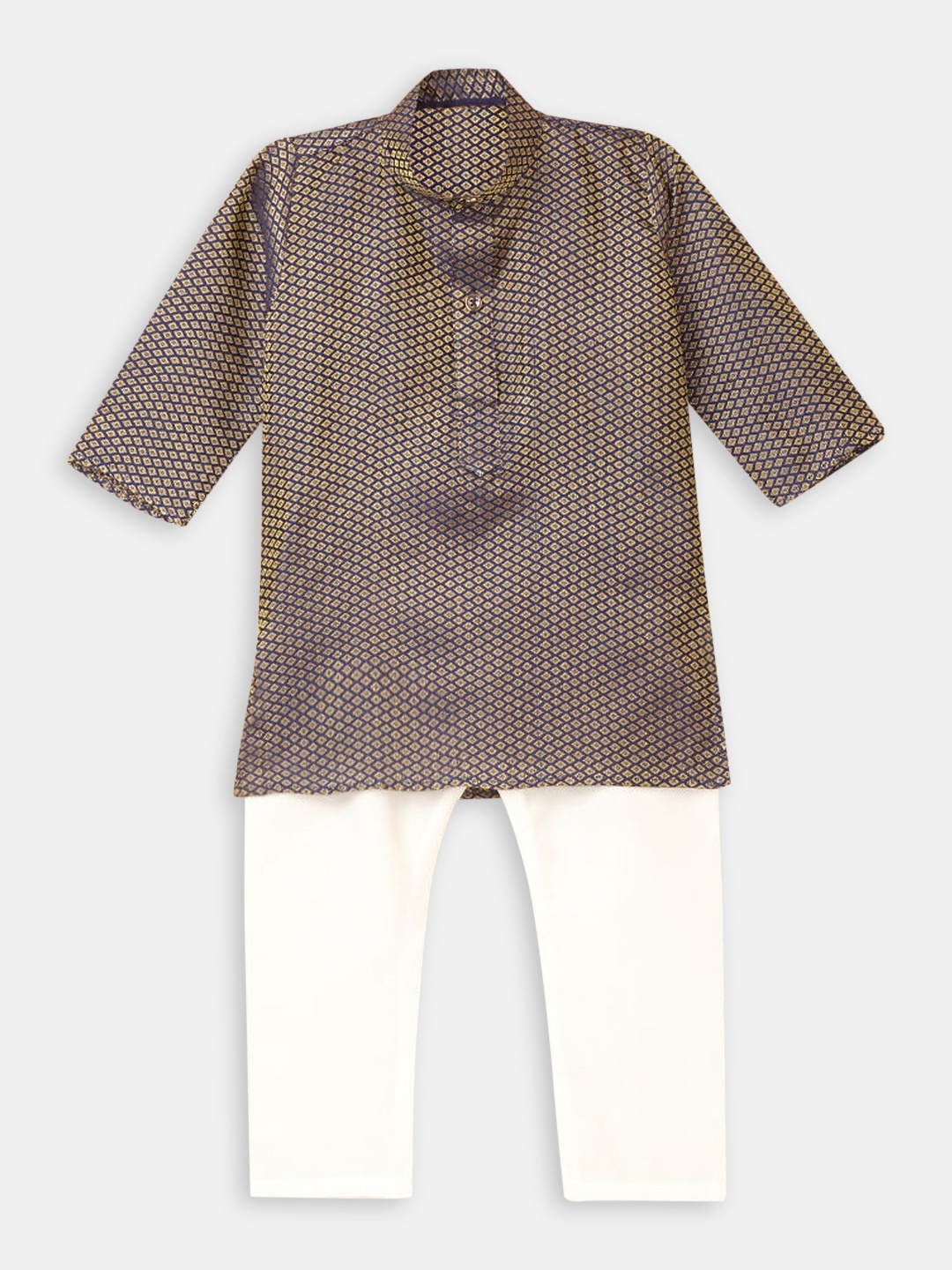 

Hopscotch Boys Navy Blue & White Printed Pure Silk Kurti with Pyjamas