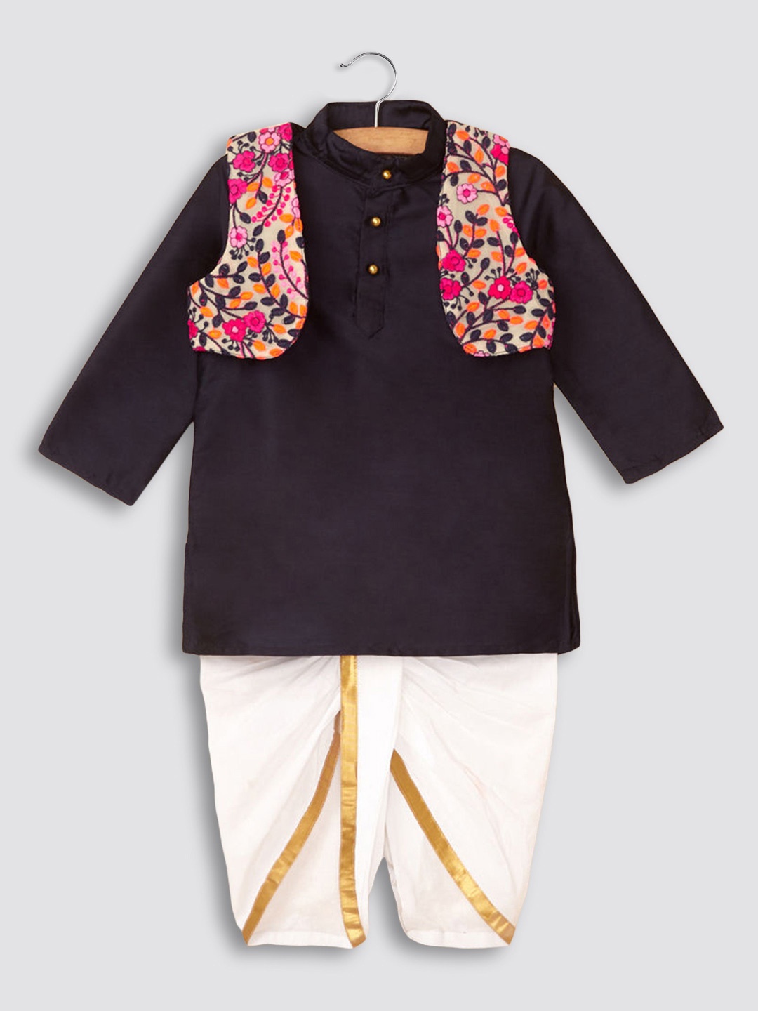 

Hopscotch Boys Navy Blue Kurti With Dhoti Pants
