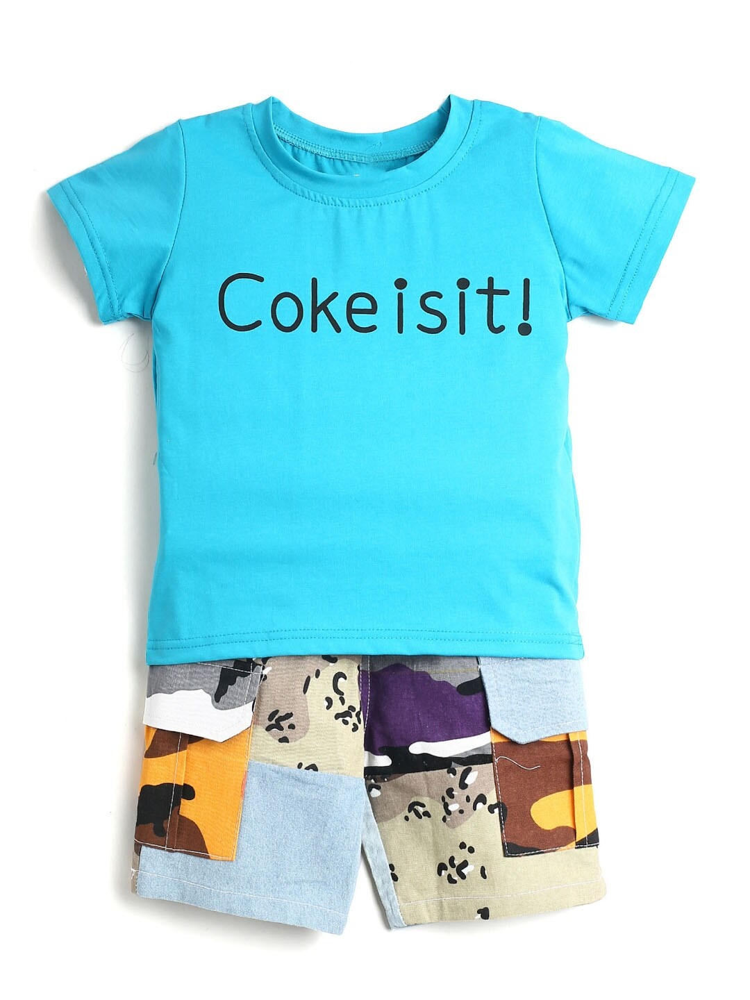 

Hopscotch Boys Blue Printed T-shirt with Shorts