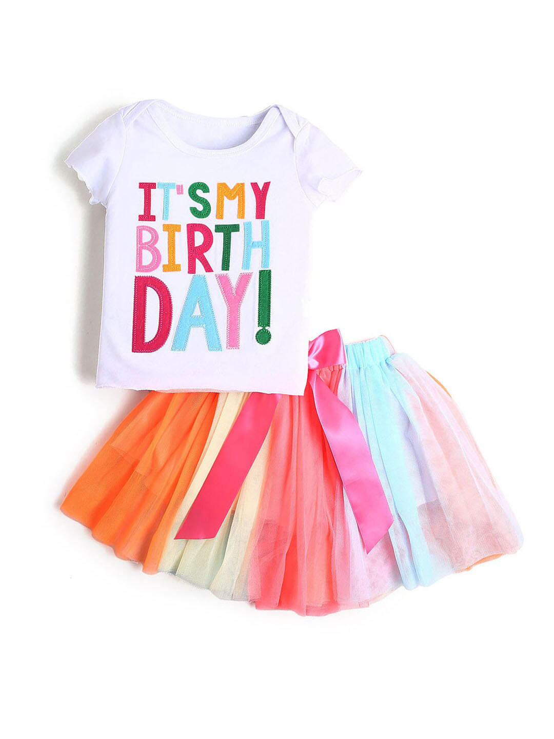 

Hopscotch Girls White & Pink Printed T-shirt with Skirt