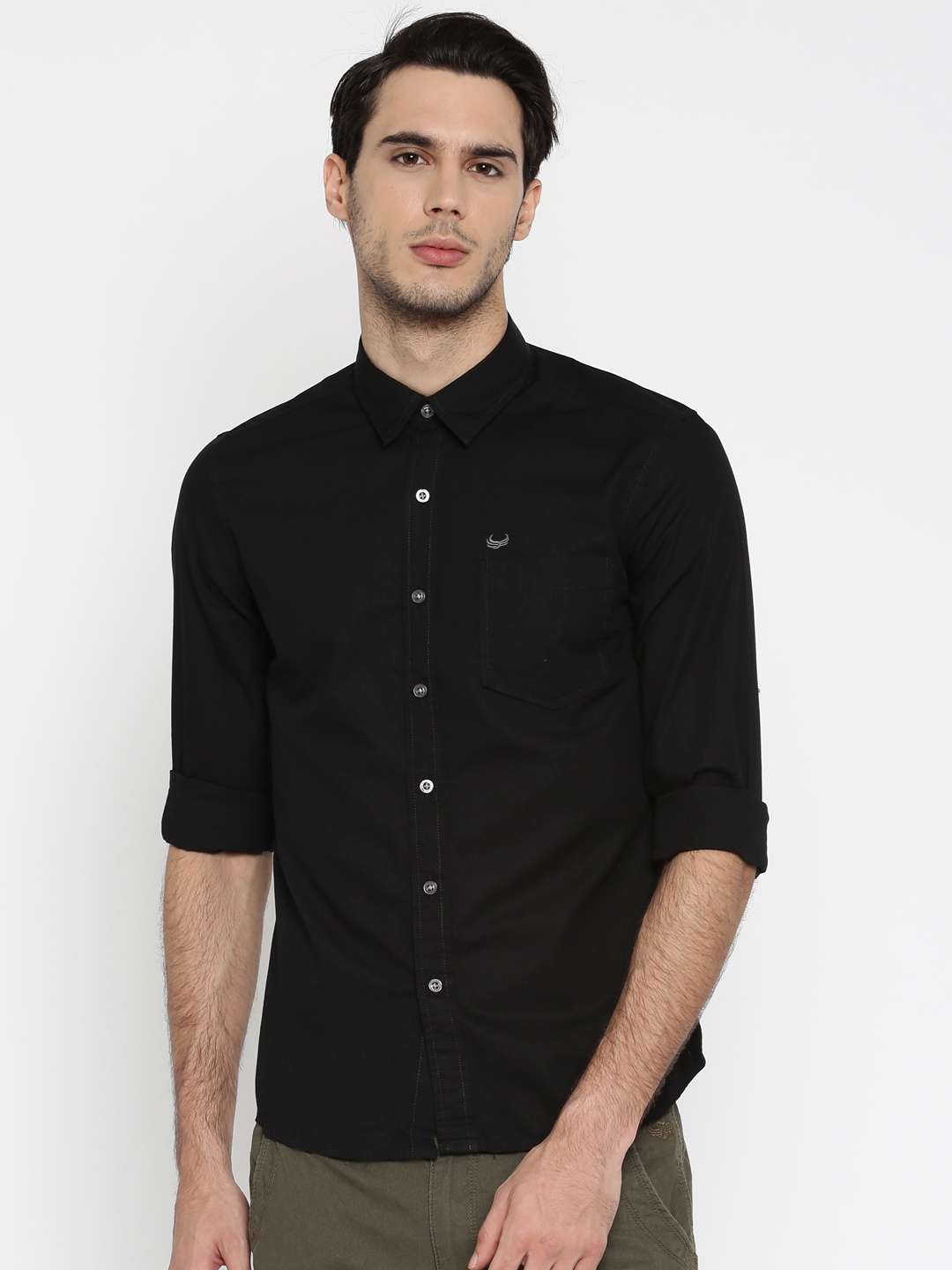 

Flying Machine Black Solid Casual Shirt