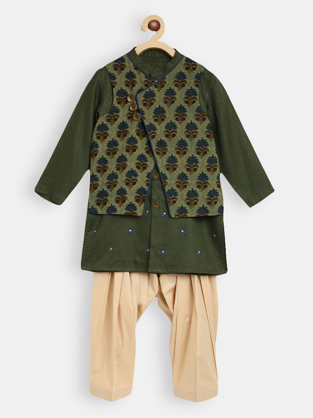 

Hopscotch Boys Green Printed Pure Cotton Kurti With Patiala