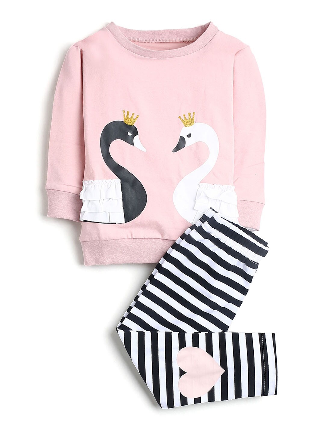 

Hopscotch Girls Pink & Black Printed Cotton Clothing Set