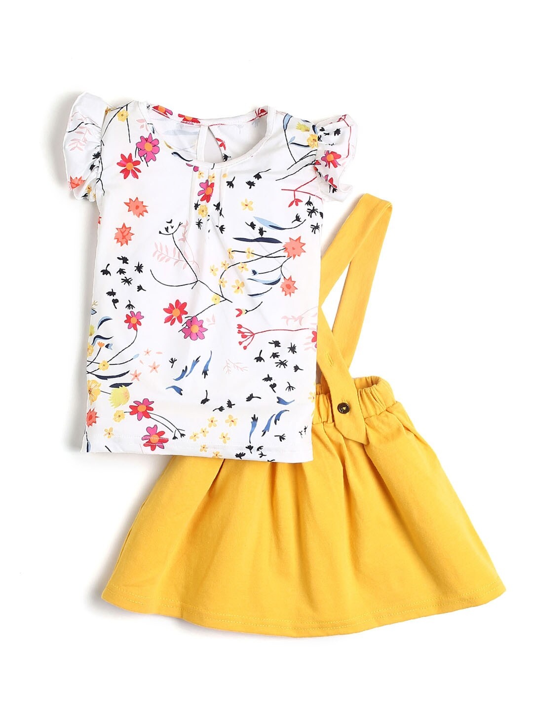 

Hopscotch Girls Yellow & White Printed Top with Skirt