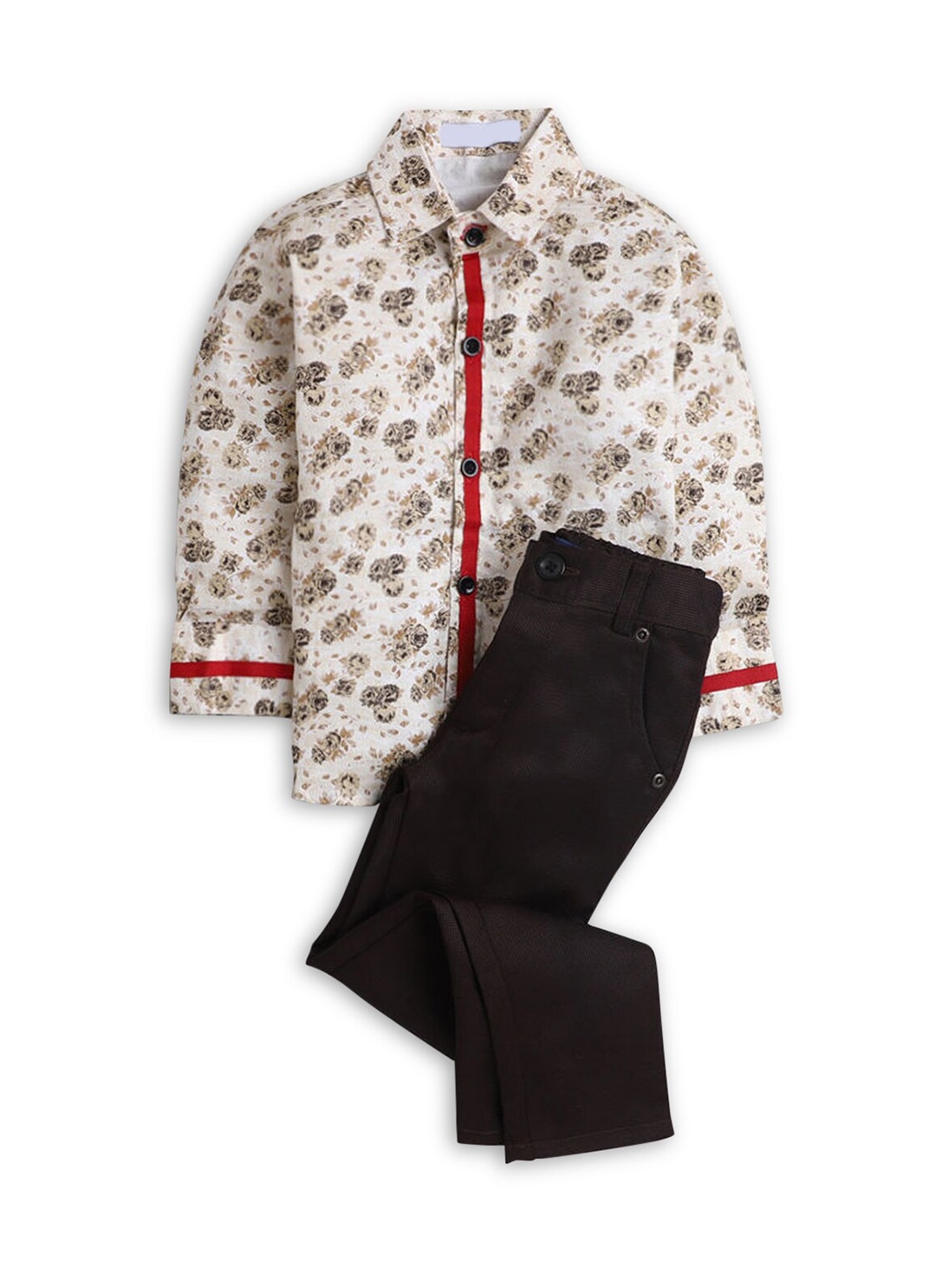 

Hopscotch Boys Cream & Coffee Brown Printed Shirt with Trousers