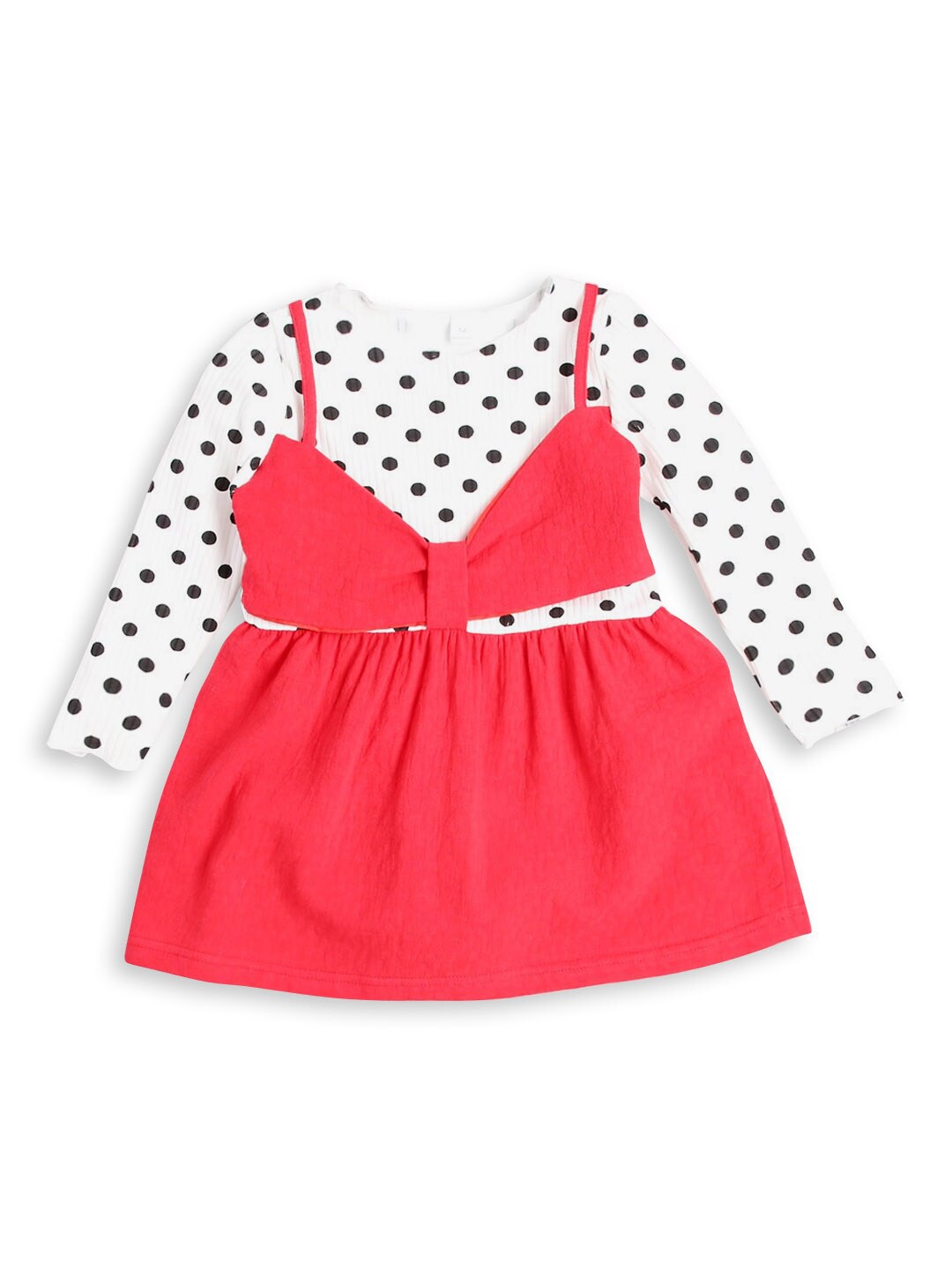 

Hopscotch Girls Red & White Printed Cotton T-shirt with Skirt