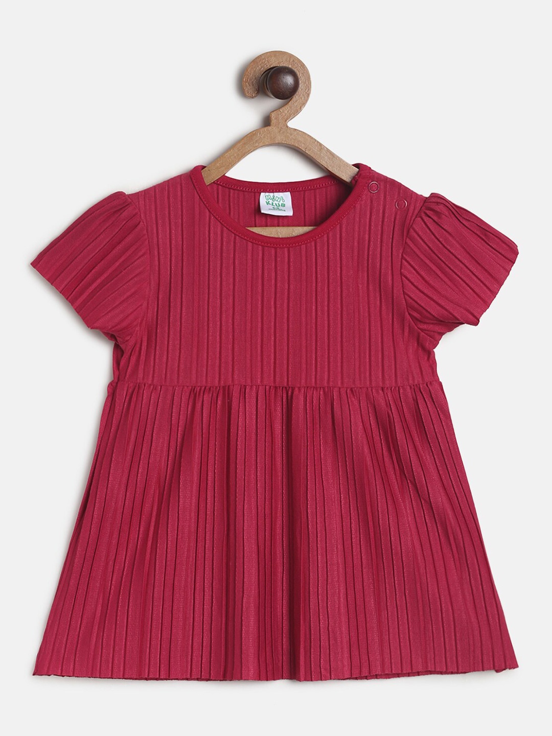 

MINI KLUB Pink Striped A-Line Knitted Cotton Dress, Fuchsia