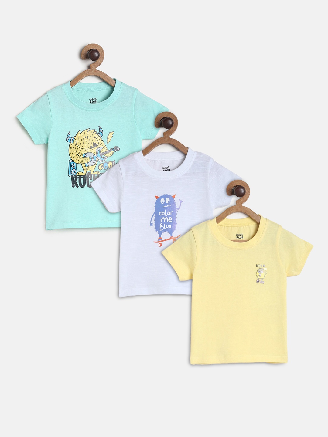MINI KLUB Boys Yellow & Black Typography 3 Printed T-shirt