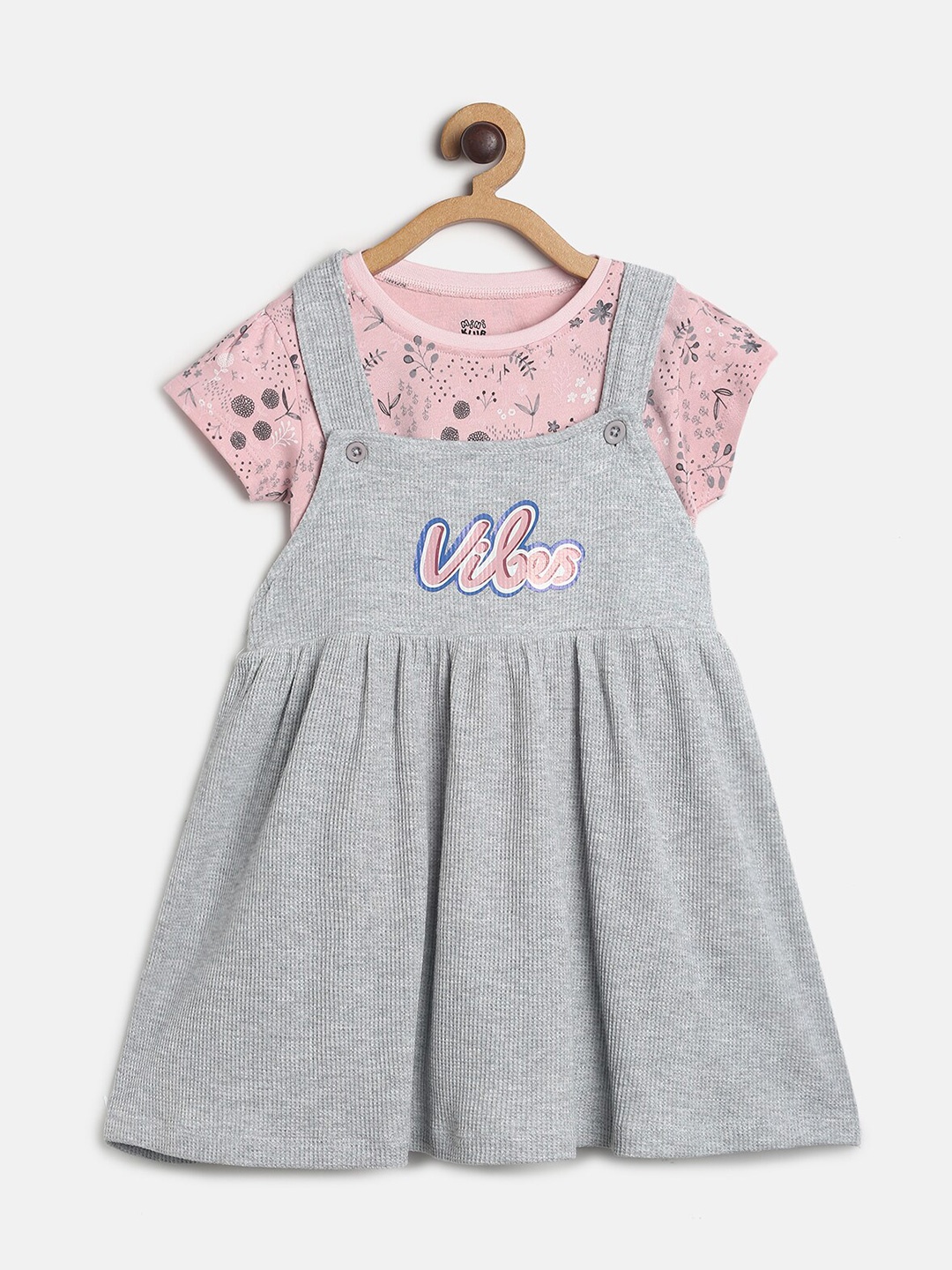 

MINI KLUB Girls Grey & Pink Printed Cotton Clothing set