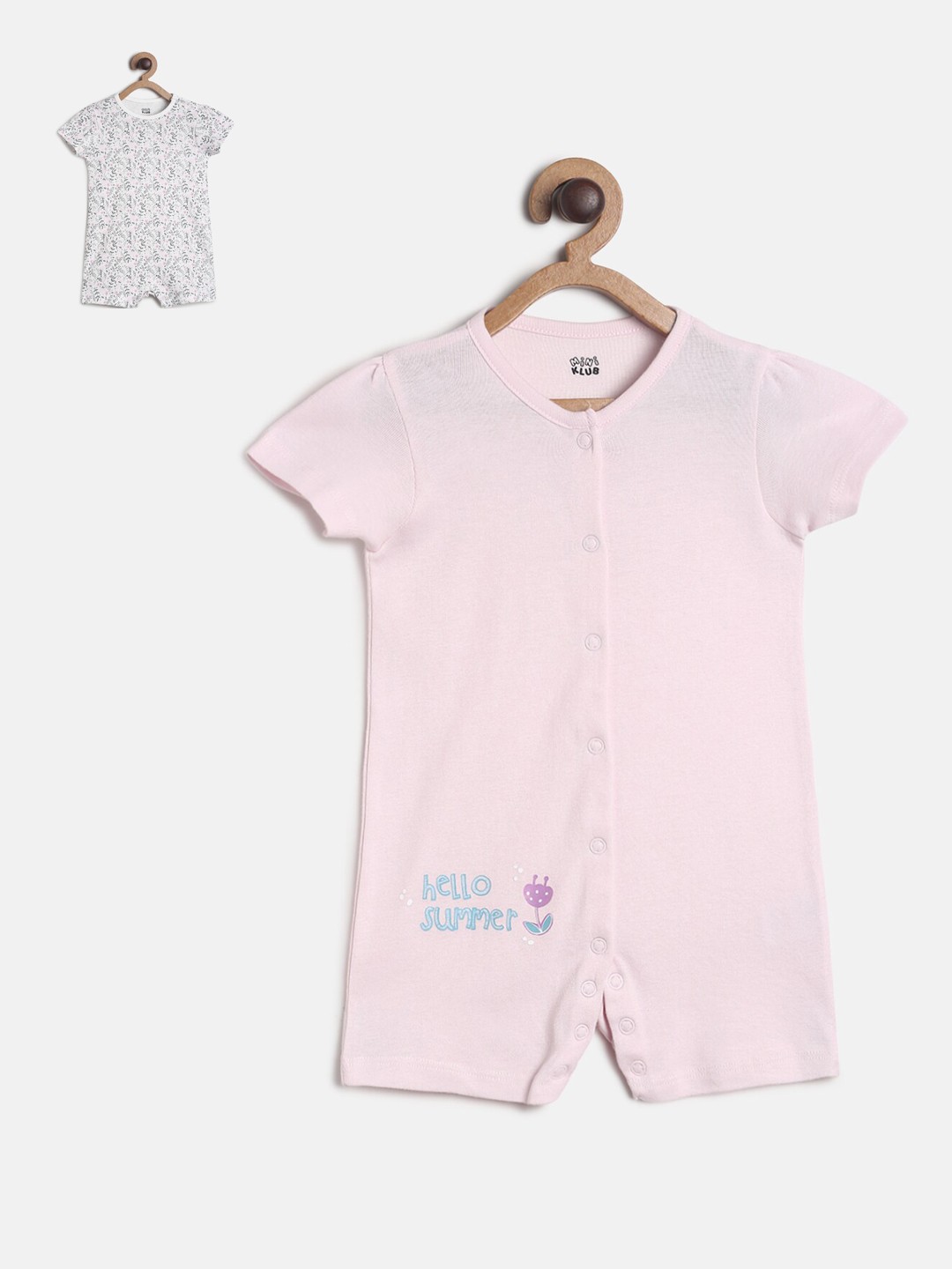 

MINI KLUB Infants Boys Pack of 2 Pink & White Printed Cotton Romper