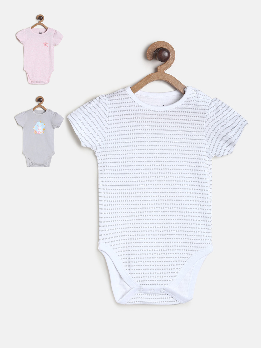 

MINI KLUB Girls Pack of 3 Cotton Printed Body Suits, Pink