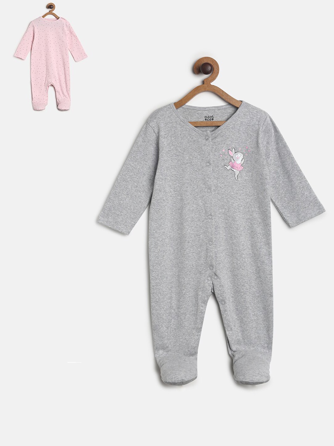 

MINI KLUB Infants Girls Pink & Grey Printed Cotton Sleepsuit