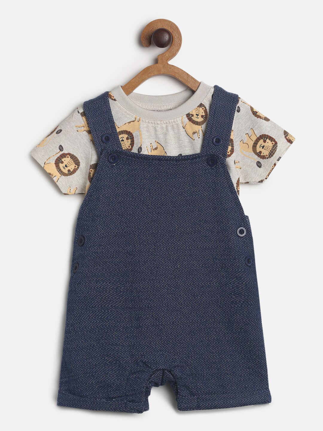

MINI KLUB Boys Navy Blue Printed Pure Cotton T-shirt with Dungaree
