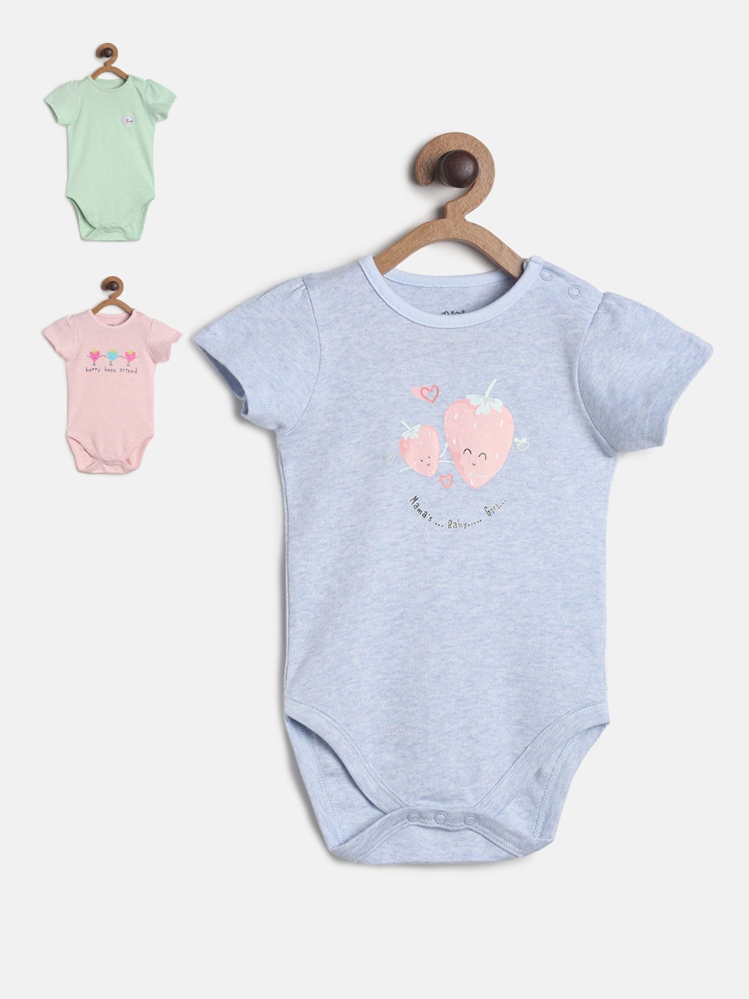 

MINI KLUB Infant Girls Pack Of 3 Printed Pure Cotton Bodysuits, Pink