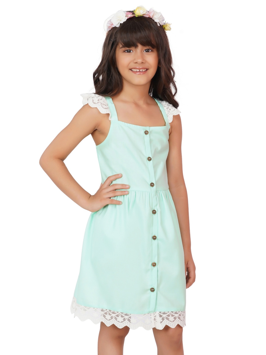 

Dress My Angel Green & White A-Line Dresses