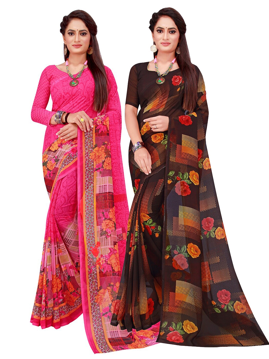 

KALINI Pack Of 2 Pure Georgette Sarees, Magenta