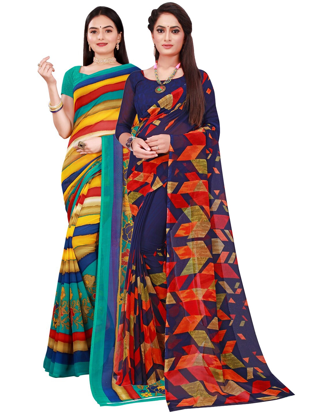 

KALINI Set Of 2 Multicoloured Striped Pure Georgette Saree, Multi