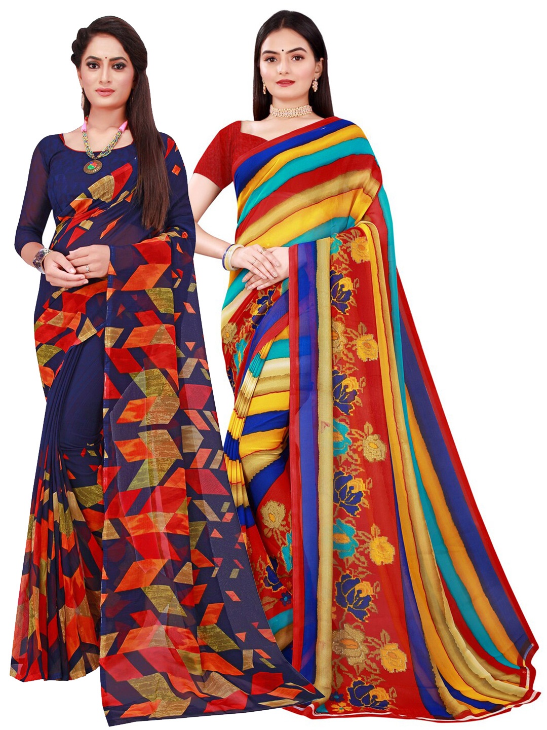 

KALINI Multicoloured Set of 2 Floral Printed Georgette saree, Multi