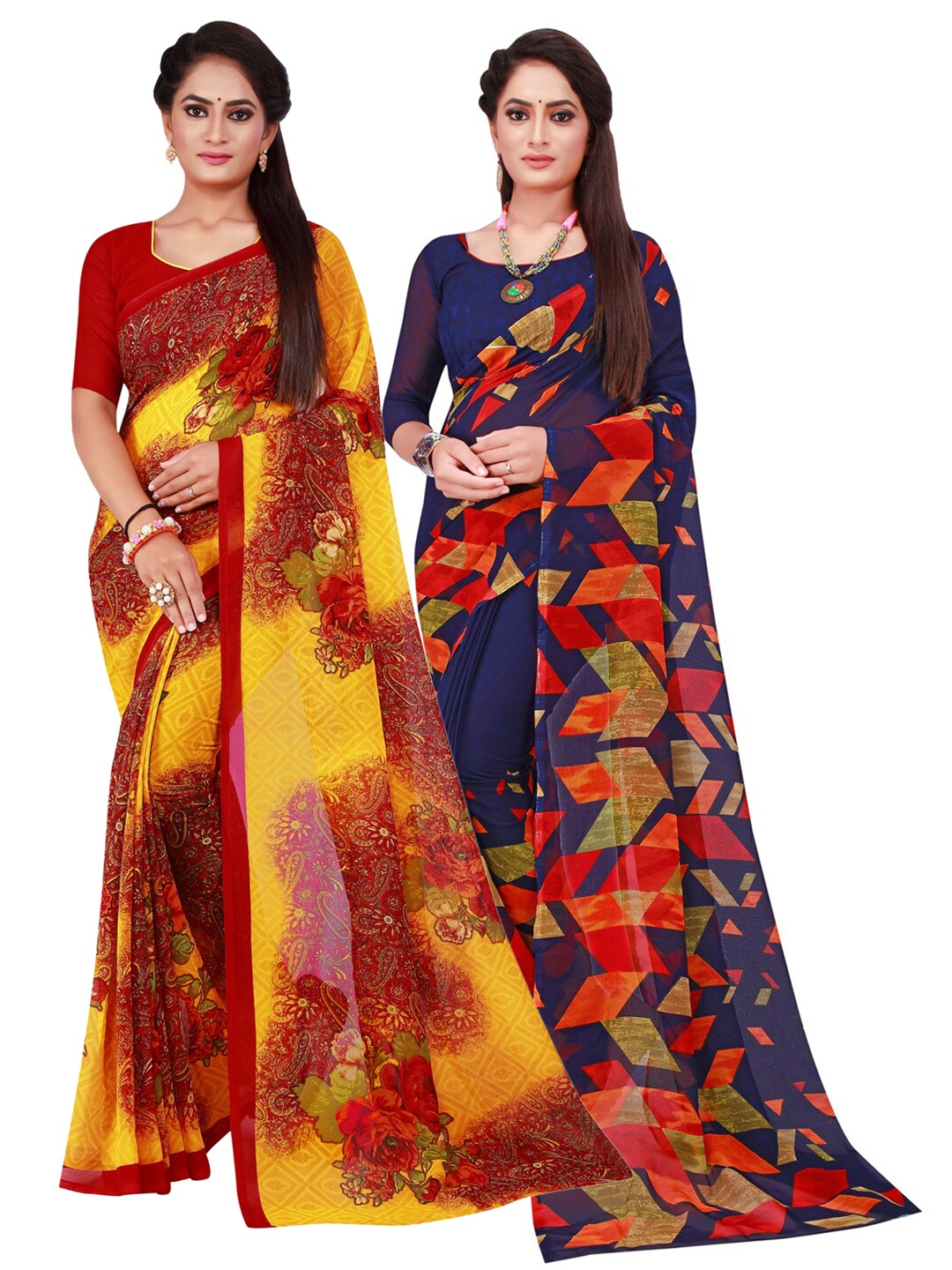 

KALINI Multicoloured Set of 2 Floral Printed Georgette saree, Multi