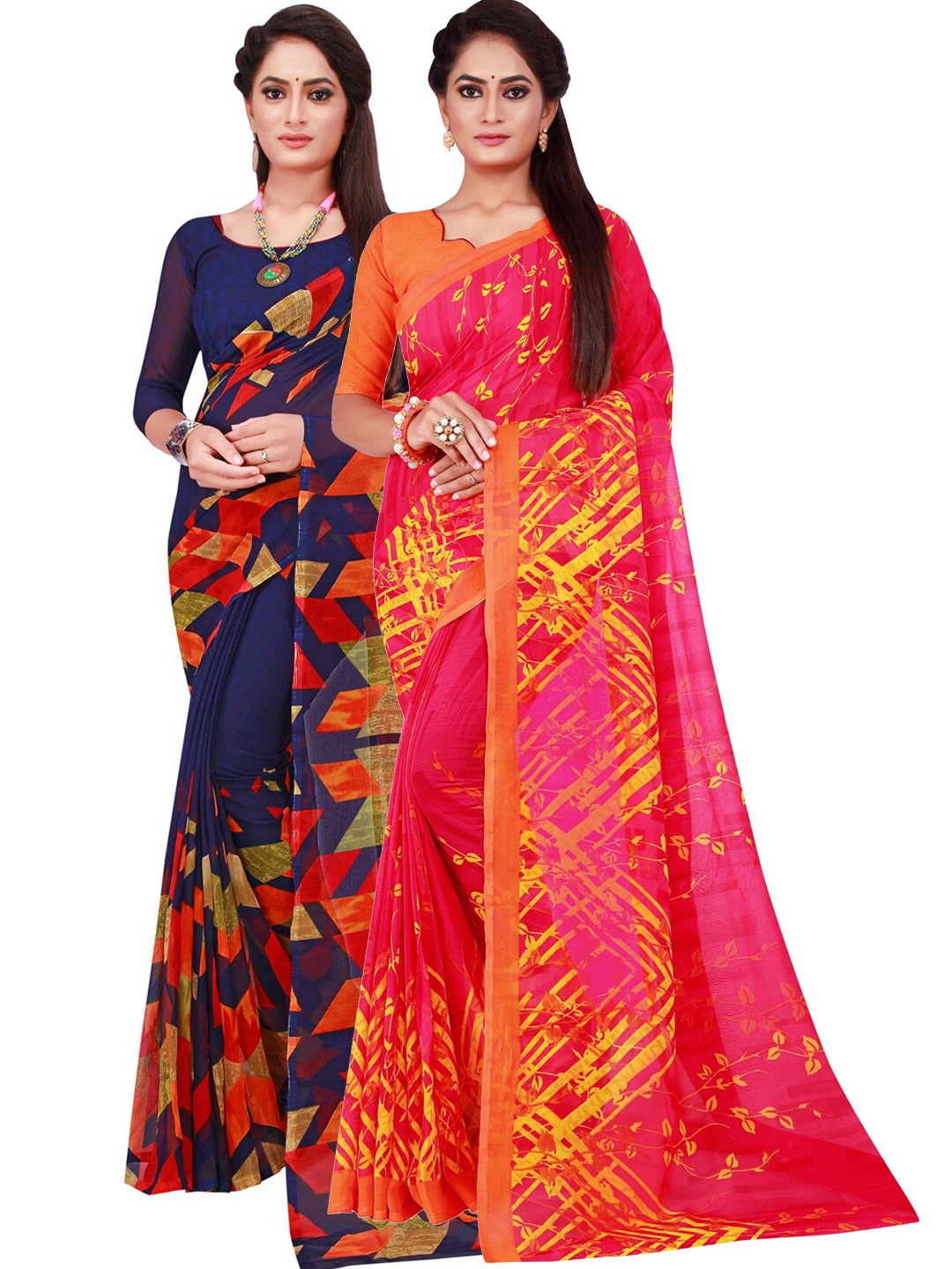 

KALINI Multicoloured Set of 2 Geometric Printed Georgette saree, Multi