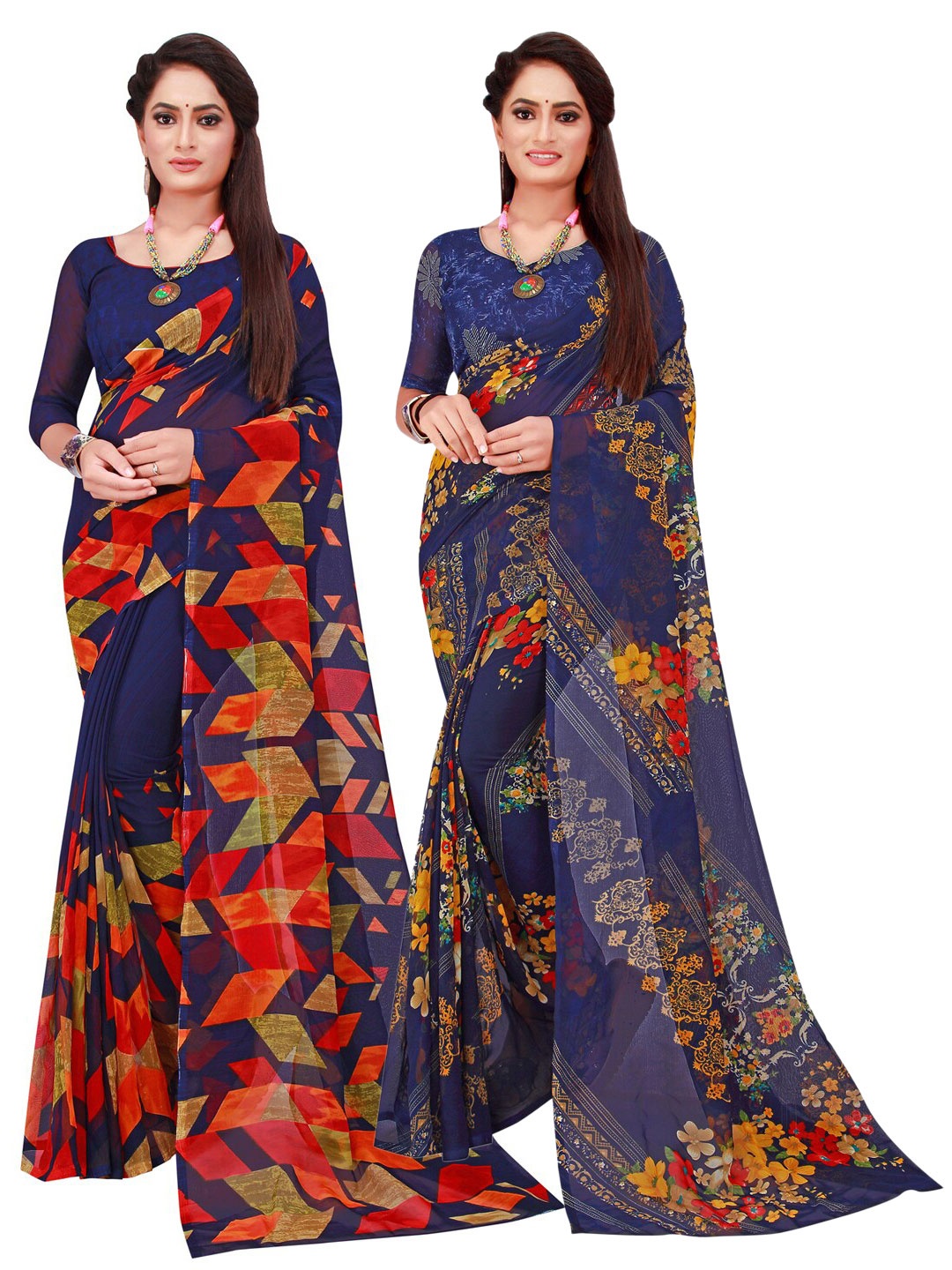 

KALINI Multicolour Set of 2 Floral Printed Georgette saree, Multi