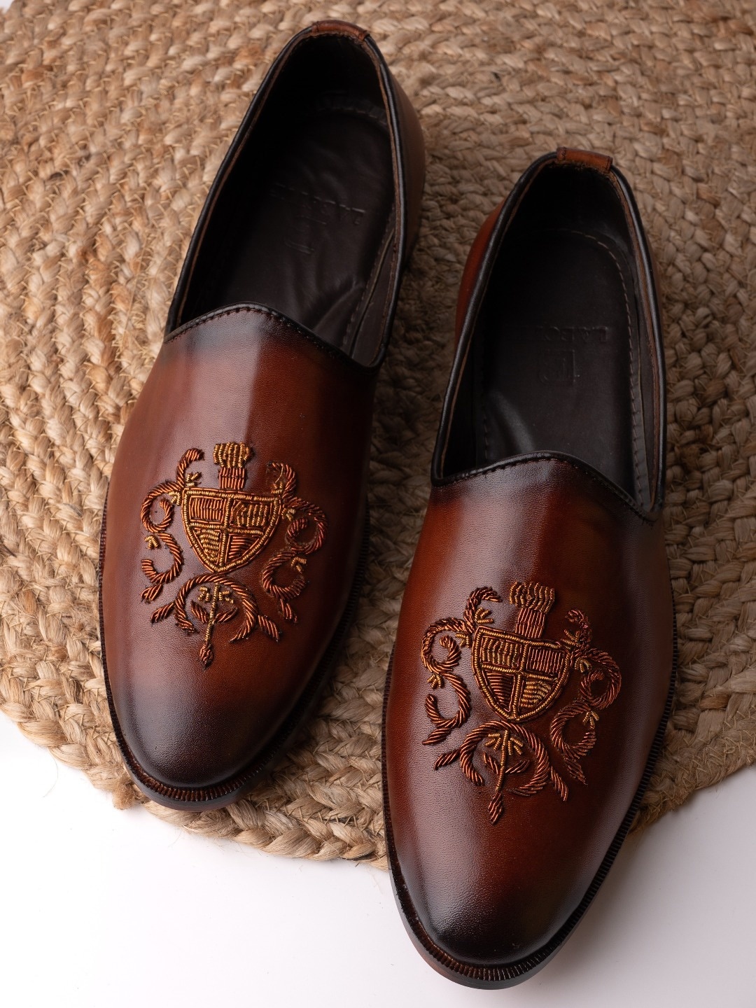 

LA BOTTE Men Brown Woven-Design Leather Formal Loafers