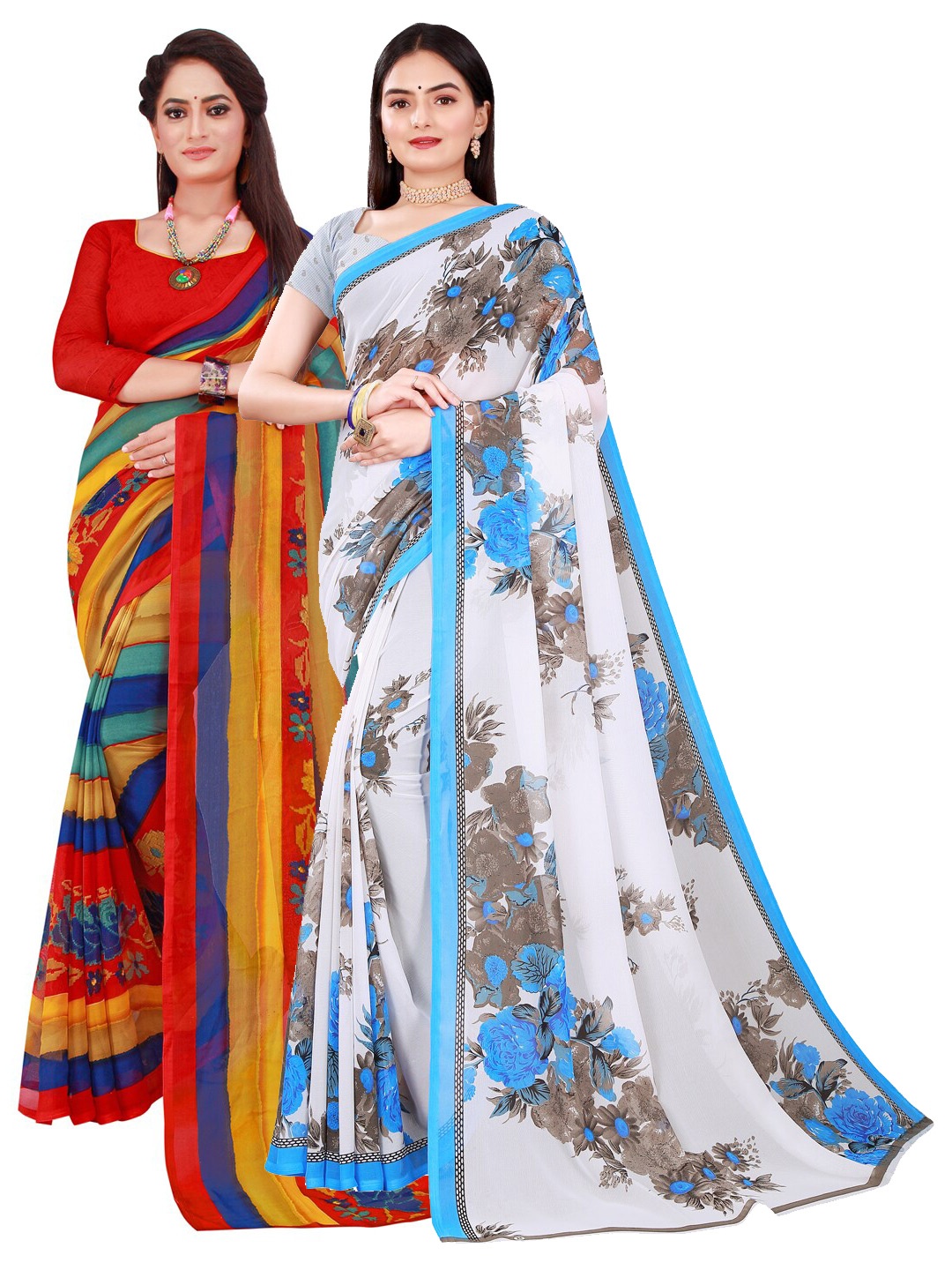 

KALINI Set Of 2 Multicoloured Striped Pure Georgette Saree, Multi