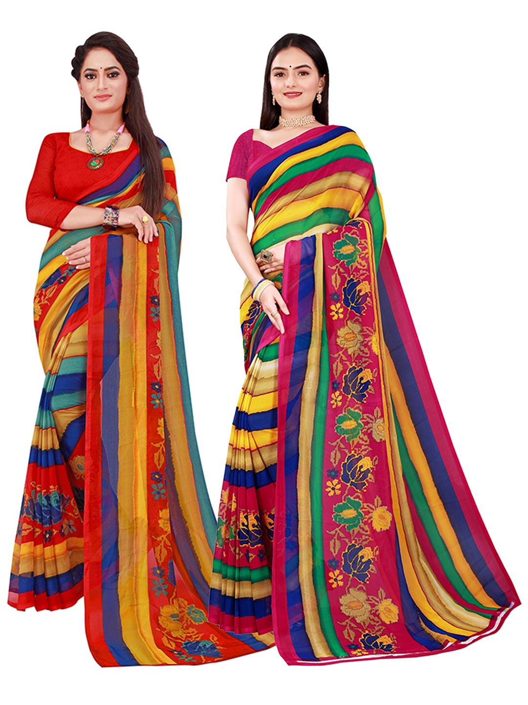 

KALINI Red & Yellow Printed Pure Georgette Saree Pack Of 2