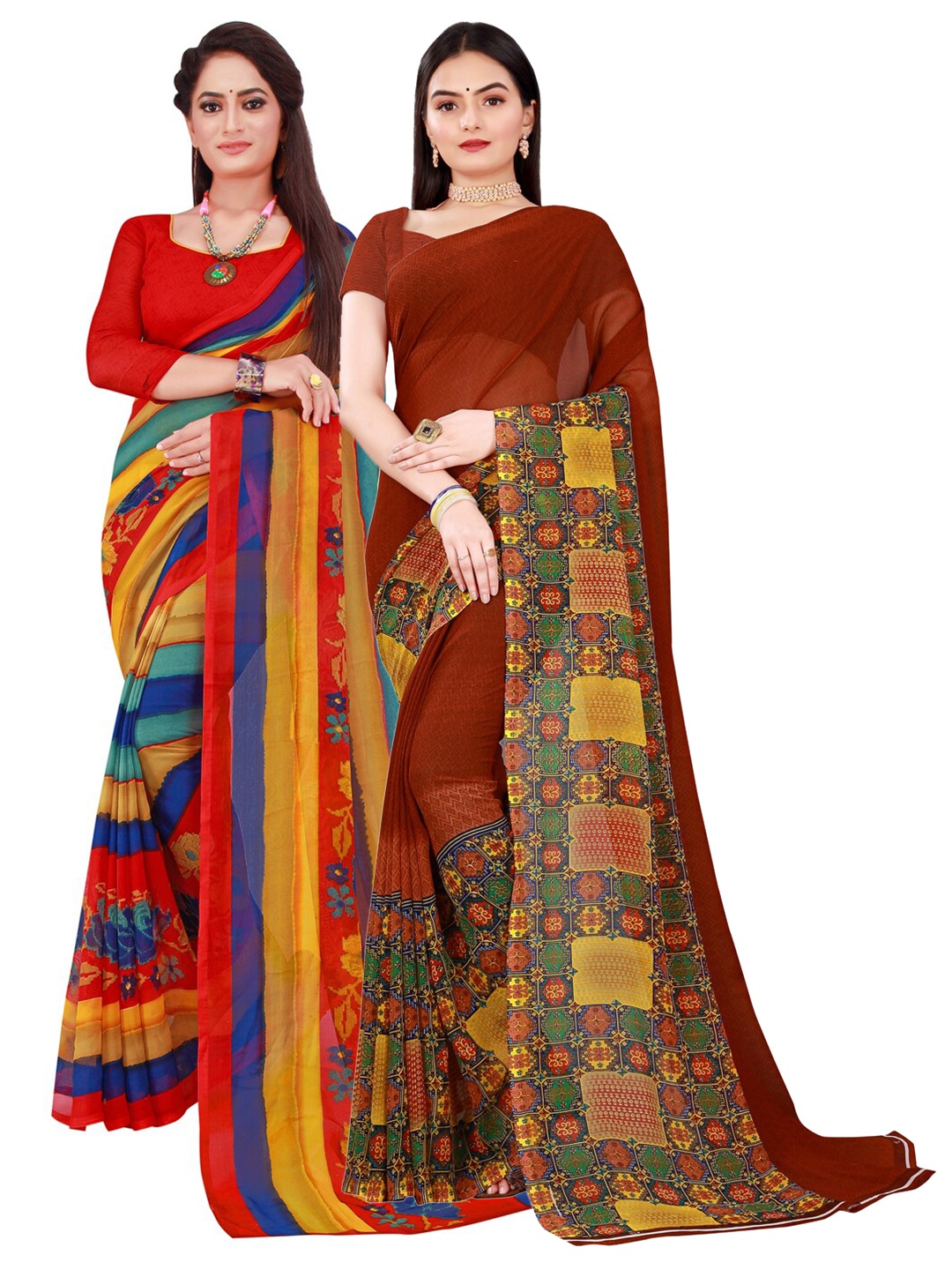 

KALINI Multicolour Set of 2 Floral Printed Georgette saree, Multi