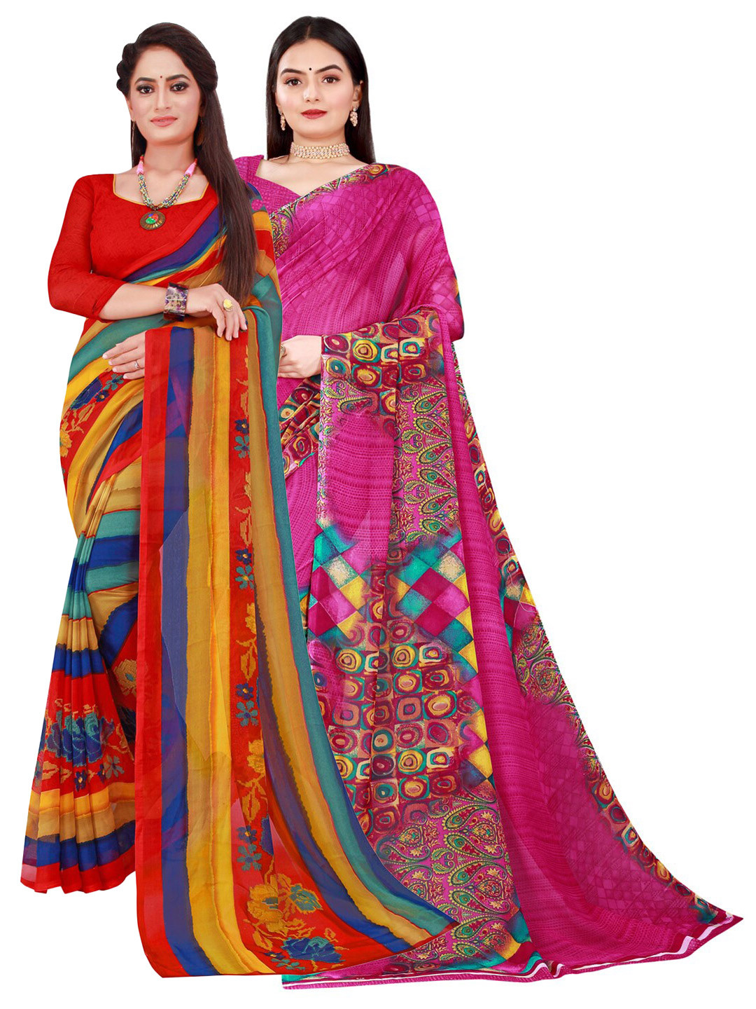 

KALINI Red & Yellow Set Of 2 Pure Georgette Saree