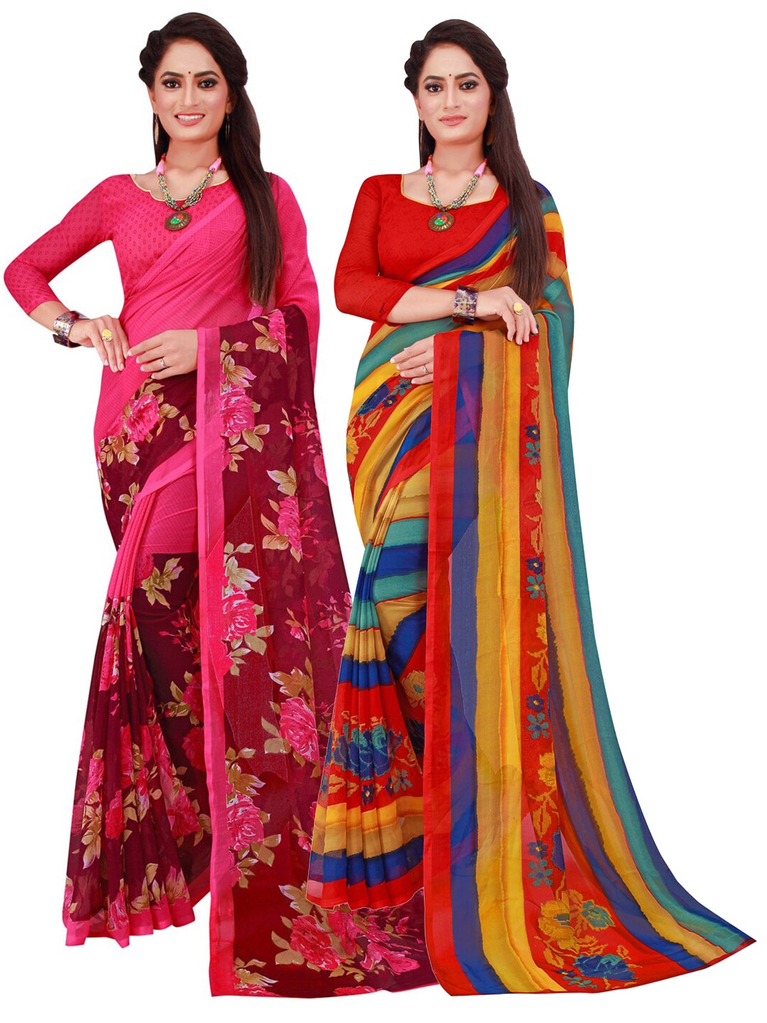 

KALINI Set Of 2 Multicoloured Floral Pure Georgette Saree, Multi