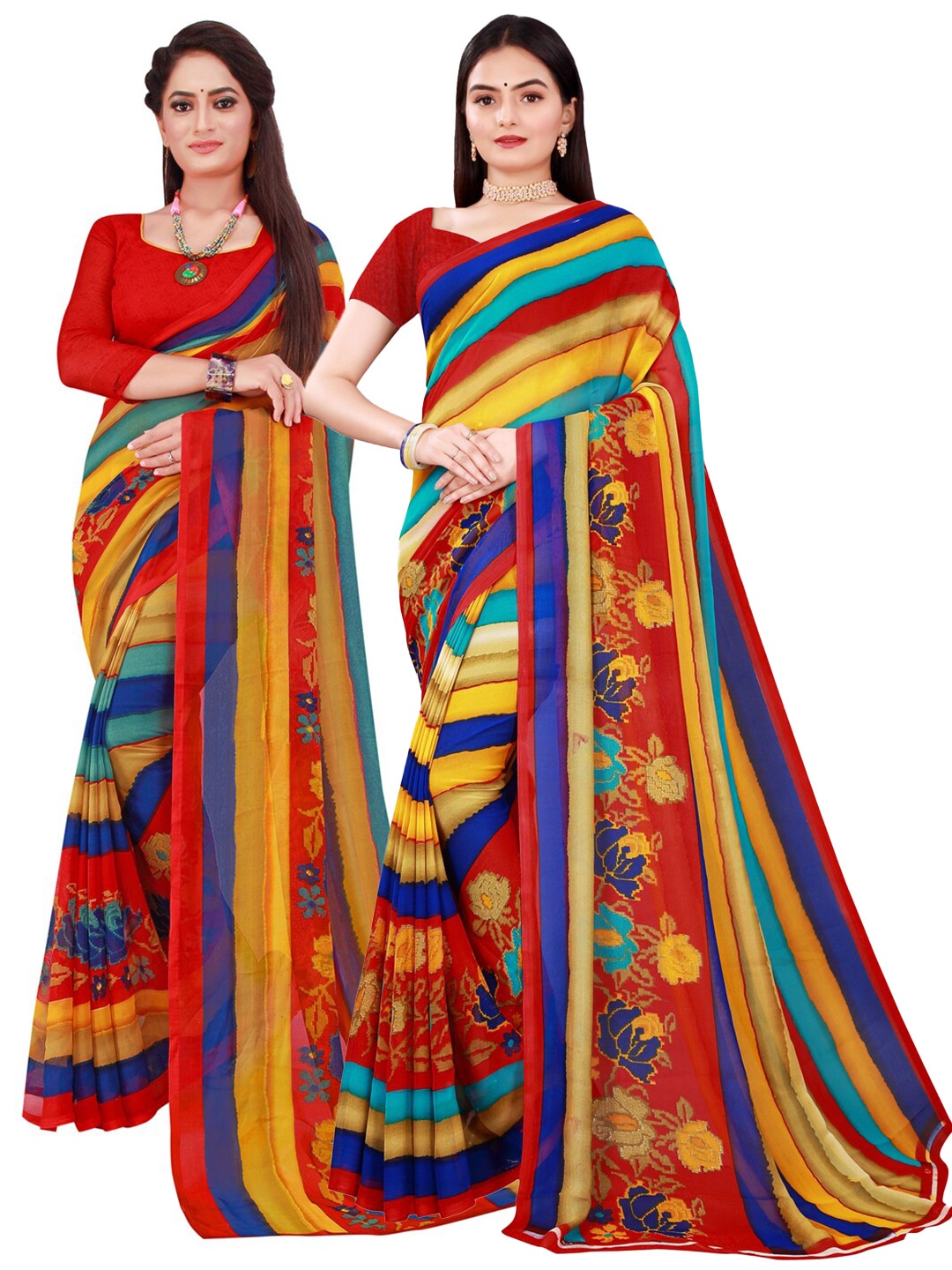

KALINI Red & Blue Printed Pure Georgette Saree Pack Of 2