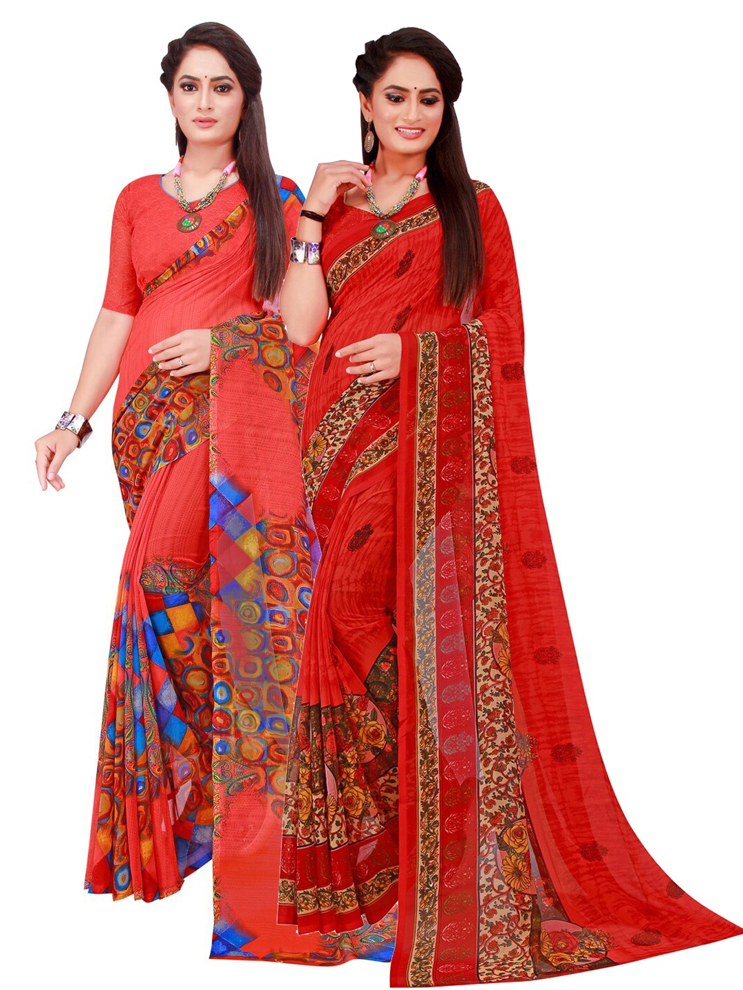 

KALINI Red & Blue Printed Pure Georgette Saree Pack Of 2