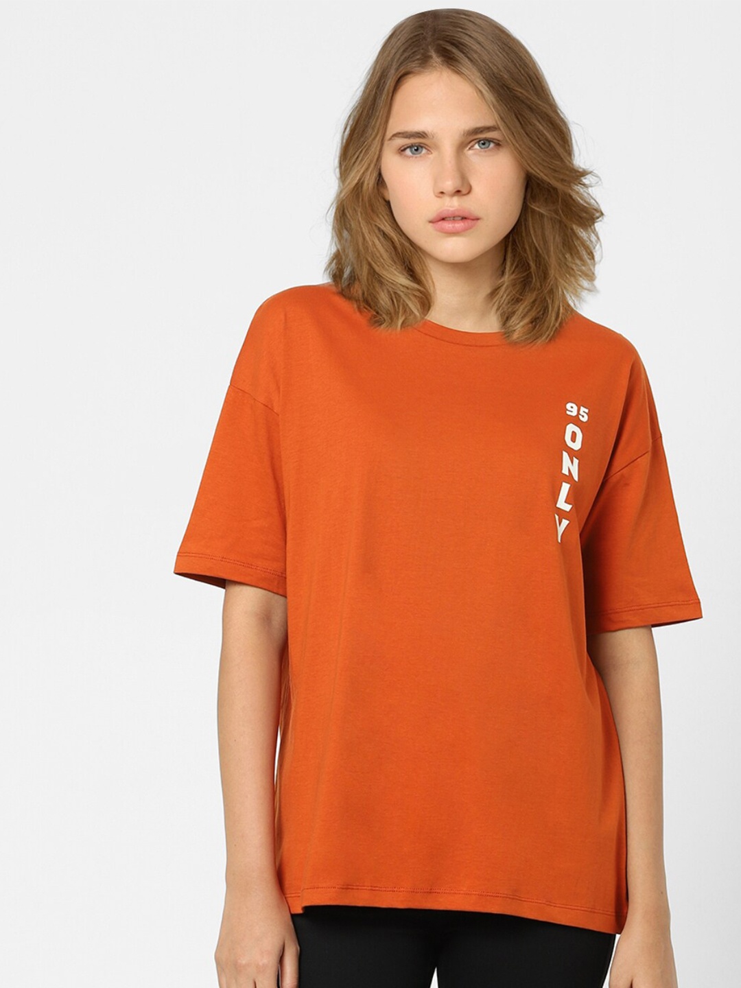 

ONLY Women Orange Solid Knitted T-shirt
