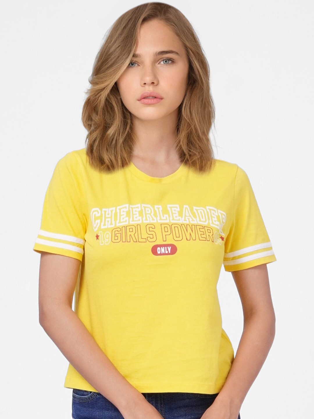 

ONLY Women Yellow & White Typography T-shirt