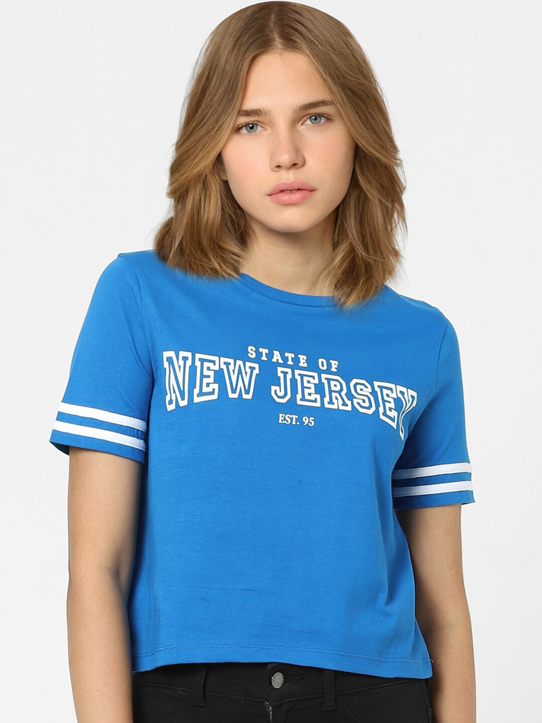 

ONLY Women Blue Typography Printed T-shirt