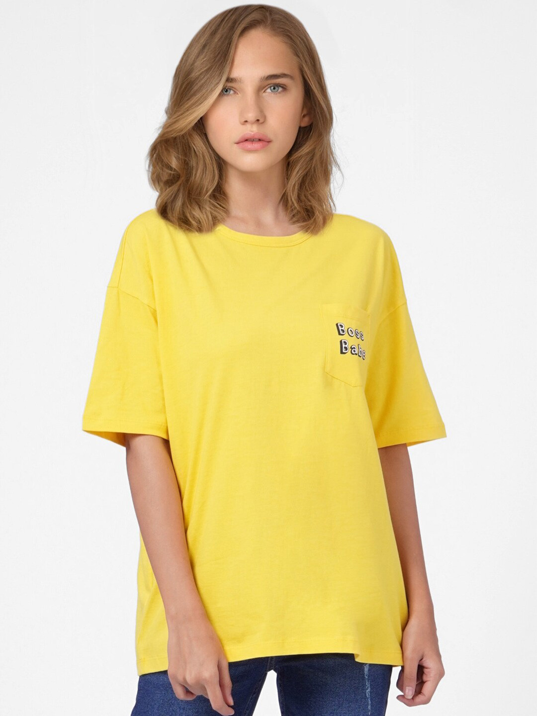 

ONLY Women Yellow Drop-Shoulder Sleeves T-shirt