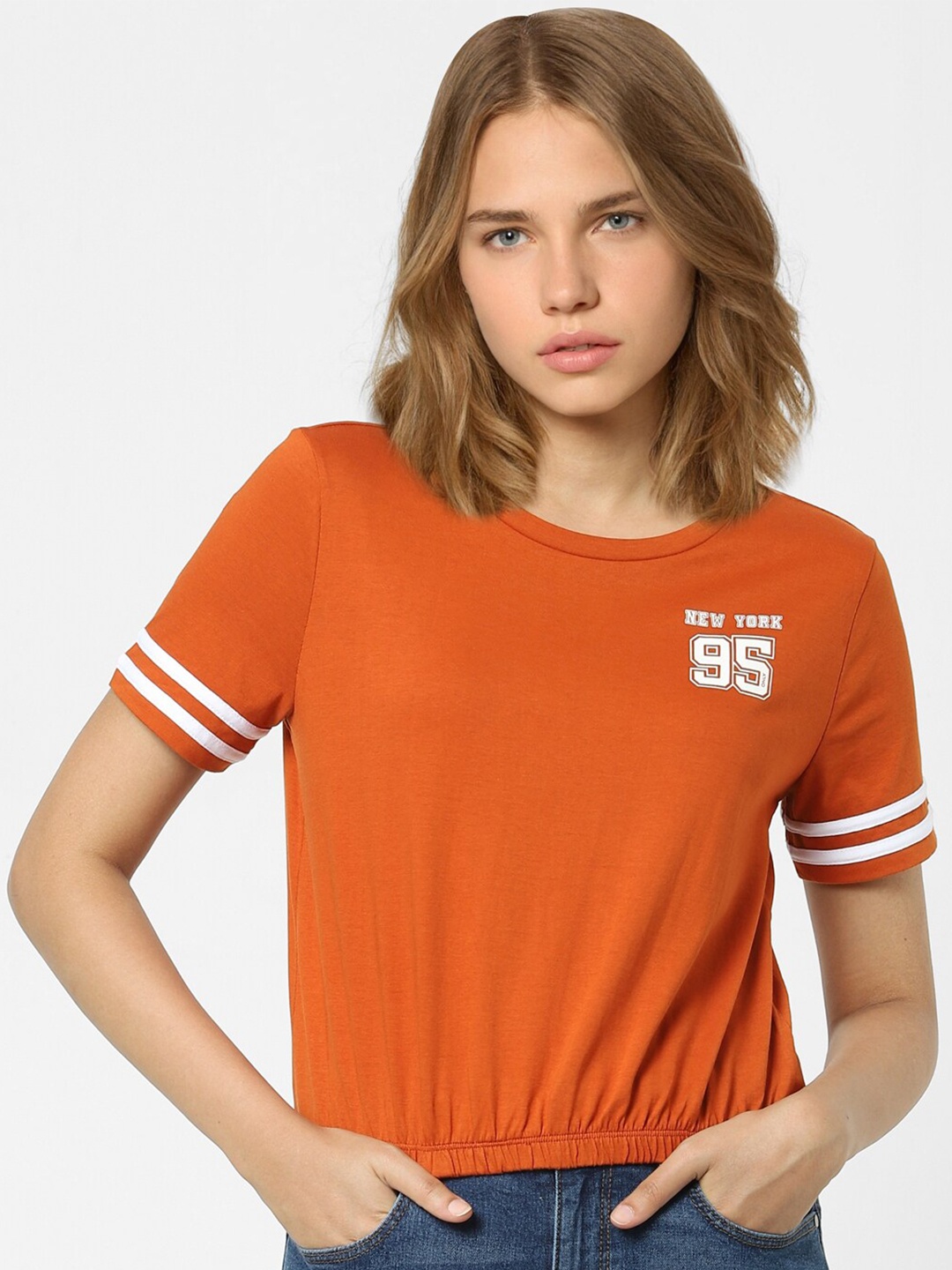

ONLY Women Orange Cotton Knitted T-shirt