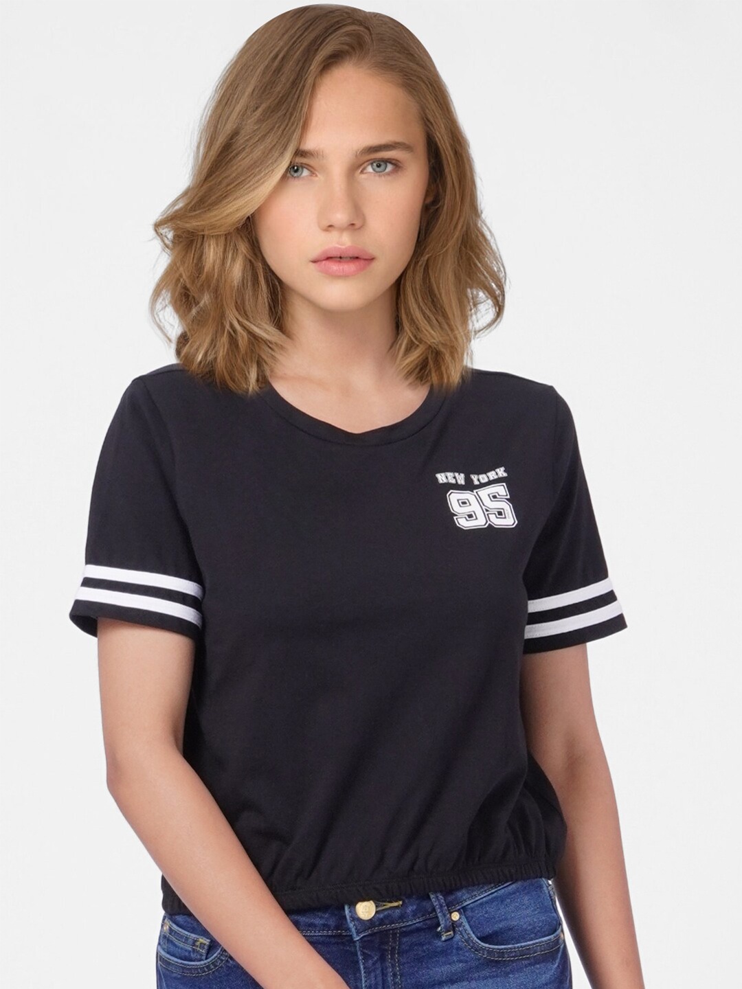 

ONLY Women Navy Blue V-Neck T-shirt