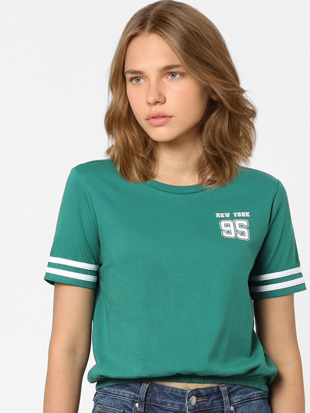 

ONLY Women Green Cotton Knitted T-shirt