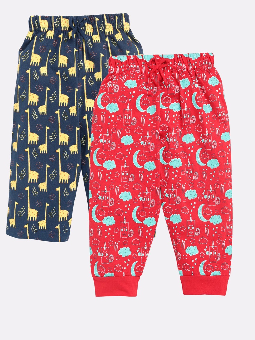 

Toonyport Girls Pack of 2 Navy Blue & Red Printed Capris