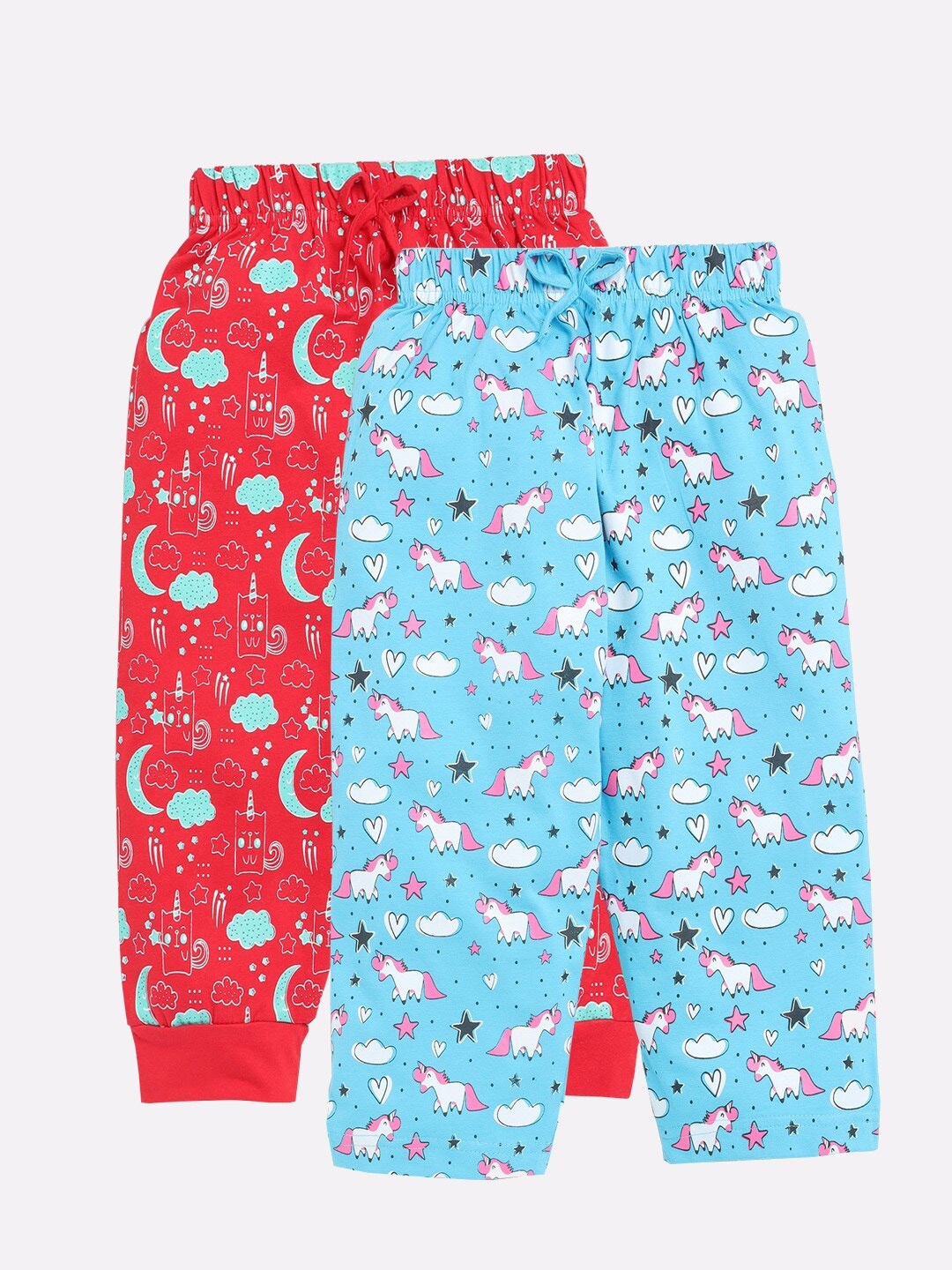 

Toonyport Girls Set Of 2 Red & Blue Regular Fit Printed Cotton Capris