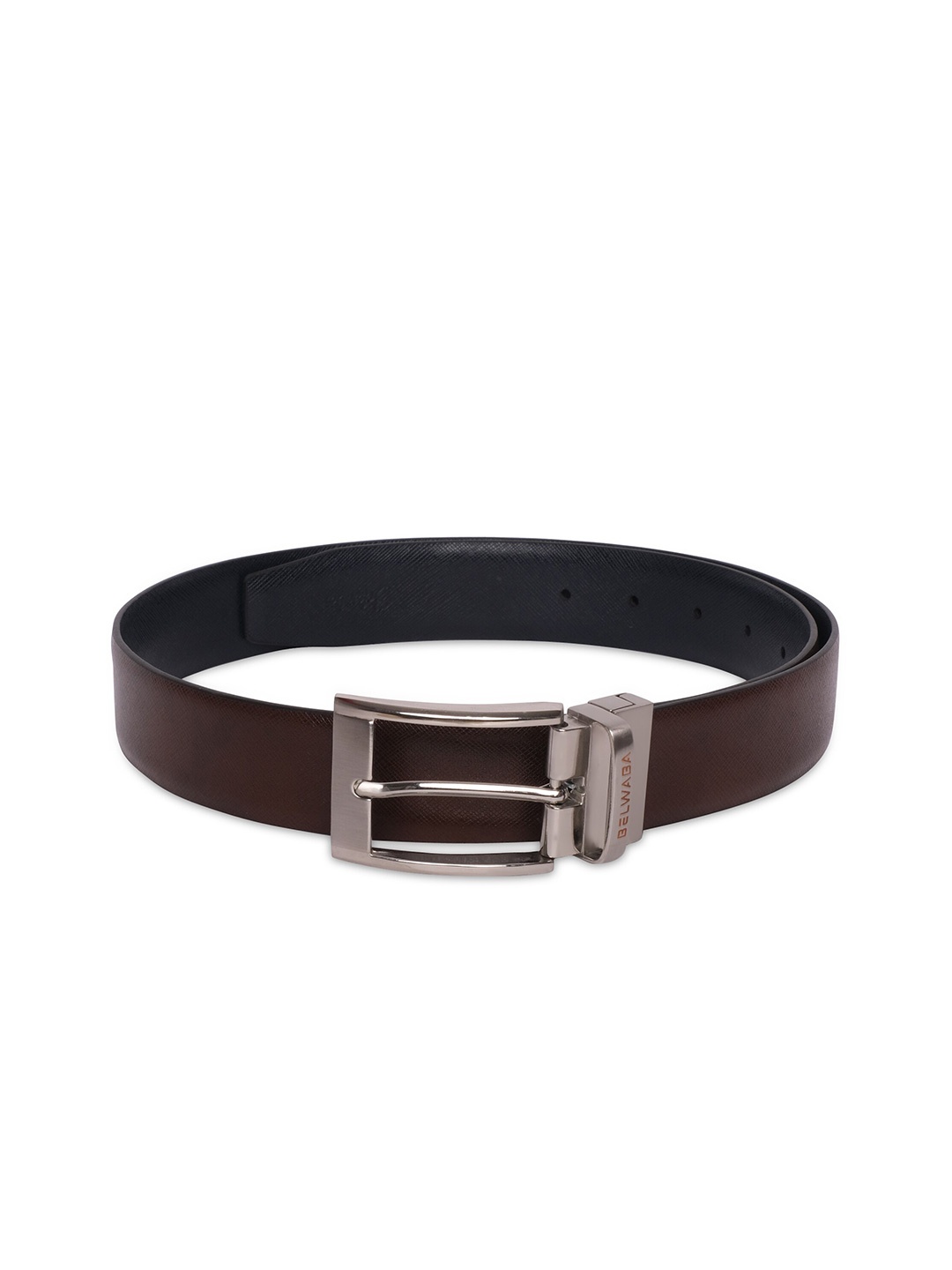 

Belwaba Men Brown & Navy Blue Textured Reversible Leather Belt