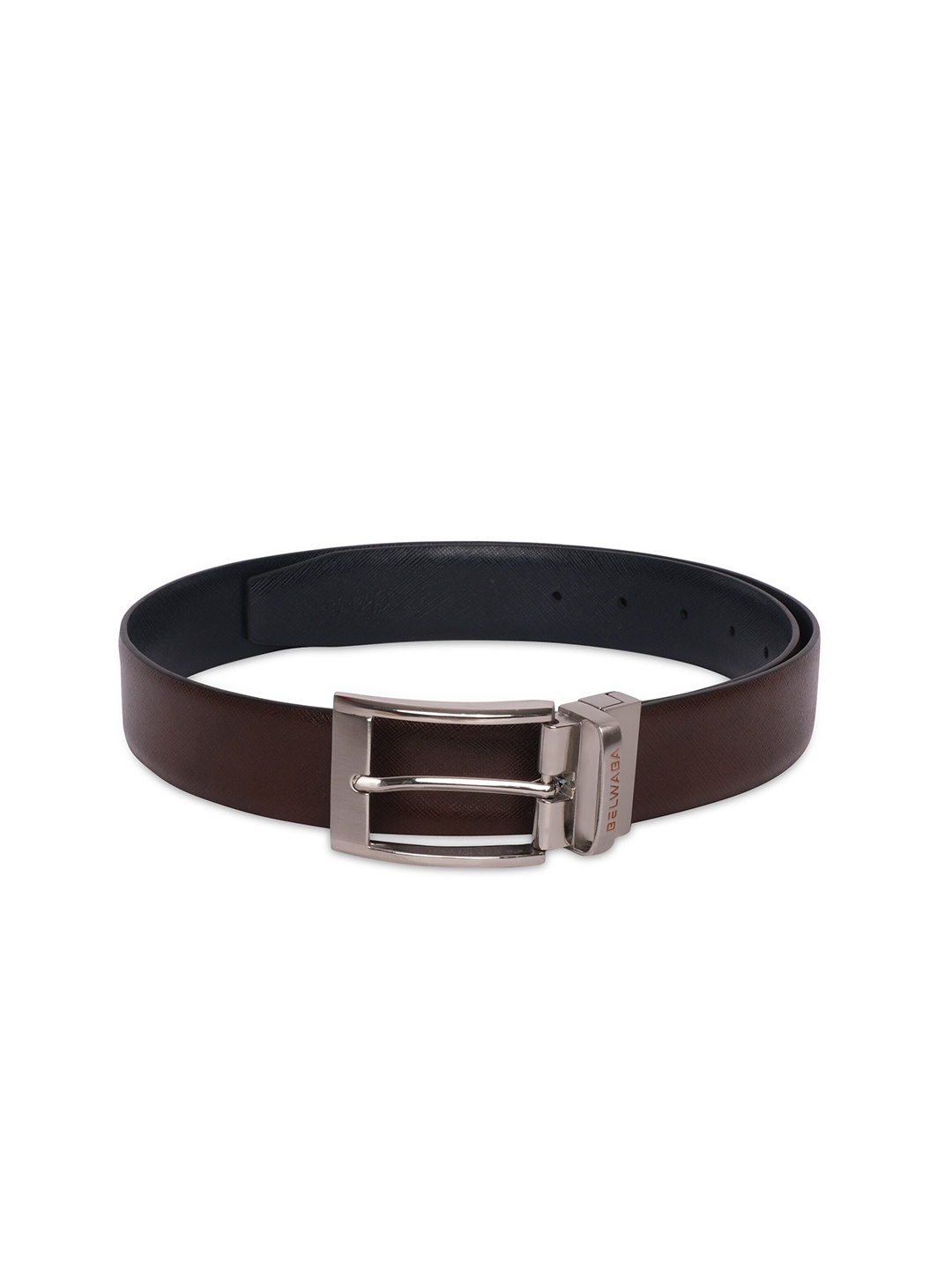 

Belwaba Men Brown & Navy Blue Textured Reversible Leather Belt