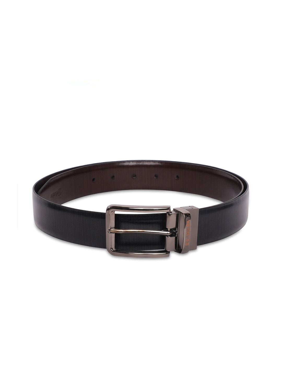 

Belwaba Men Black & Brown Reversible Textured Leather Belt