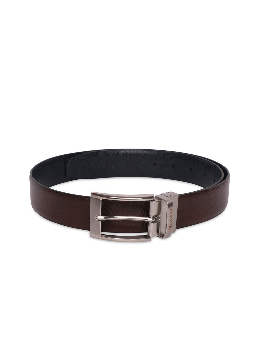 

Belwaba Men Brown & Navy Blue Textured Reversible Leather Belt