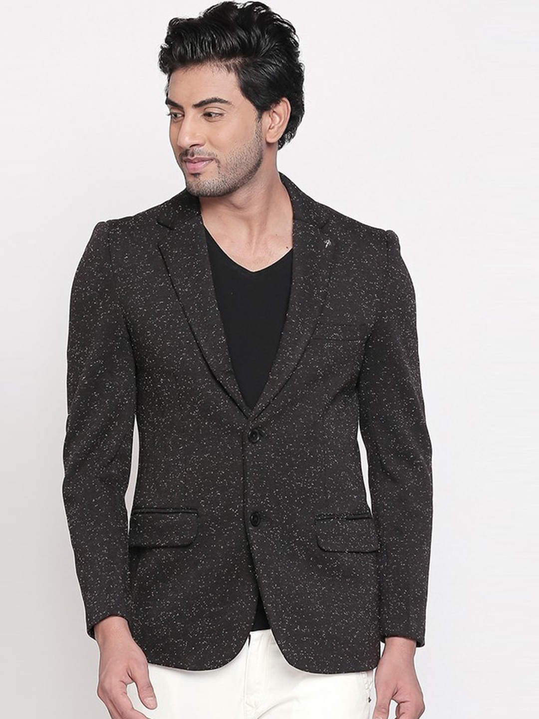 

SPYKAR Men Black Printed Single-Breasted Slim-Fit Blazer
